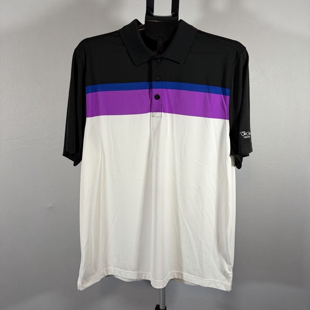 Mens Large Cutter & Buck DryTec Stripe Golf Polo The Meadows Country Club Tennis